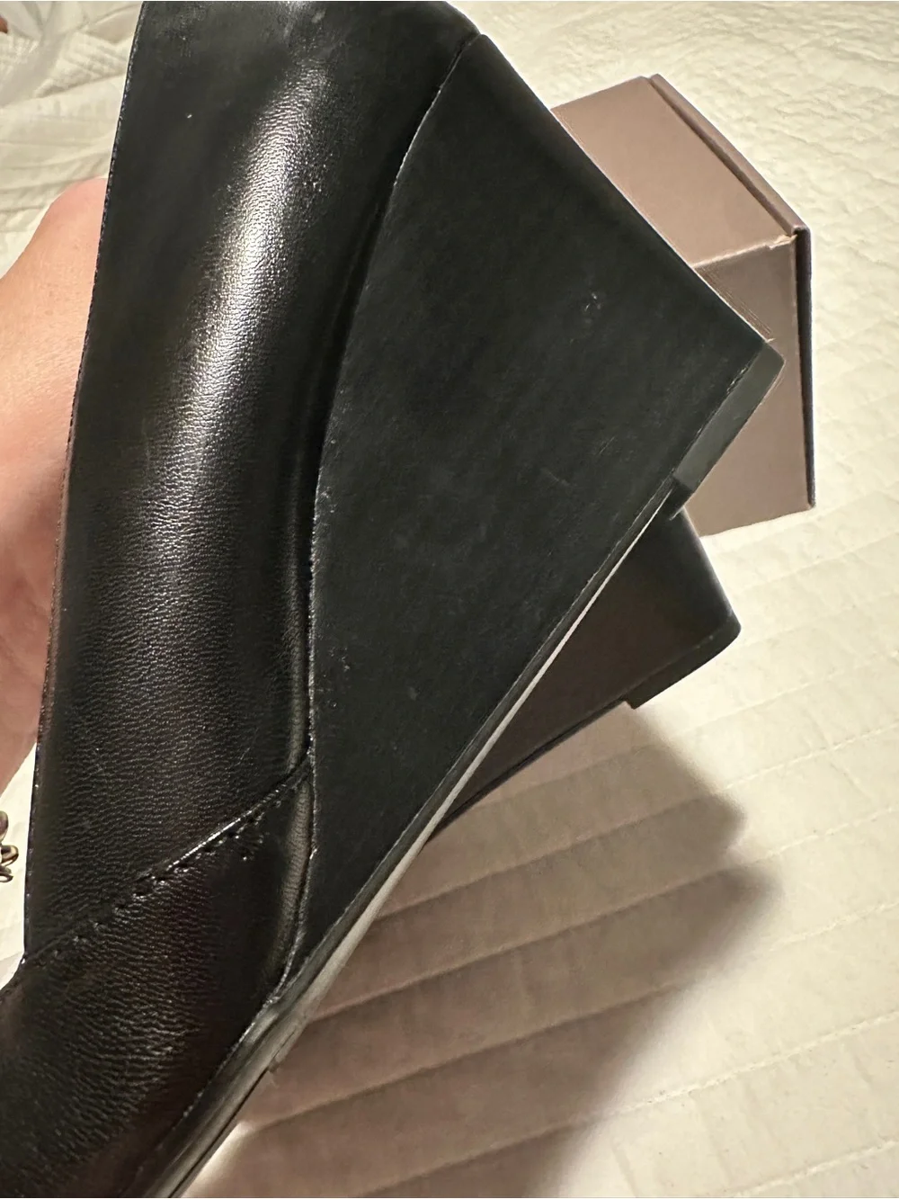 Franco Sarto black leather wedges